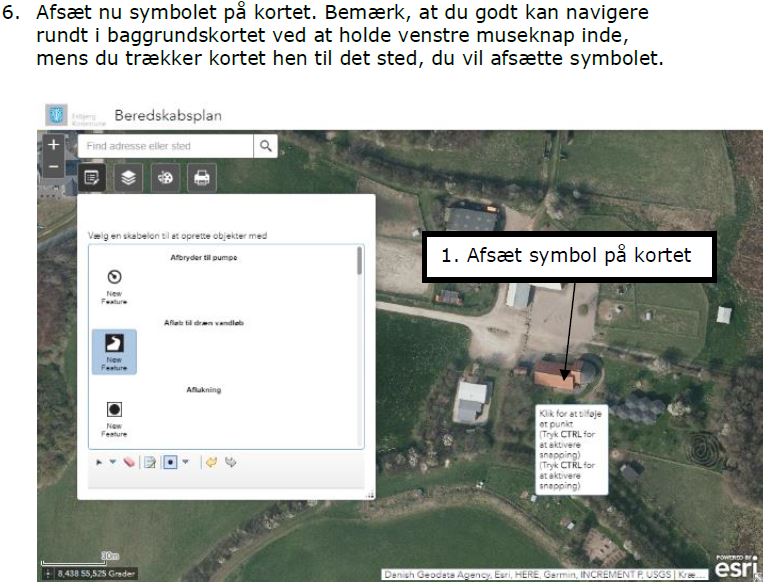Klik herefter på det sted i kortet, hvor symbolet skal være. 